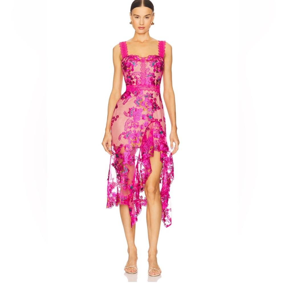 Elegant Pink Lace Floral Dress